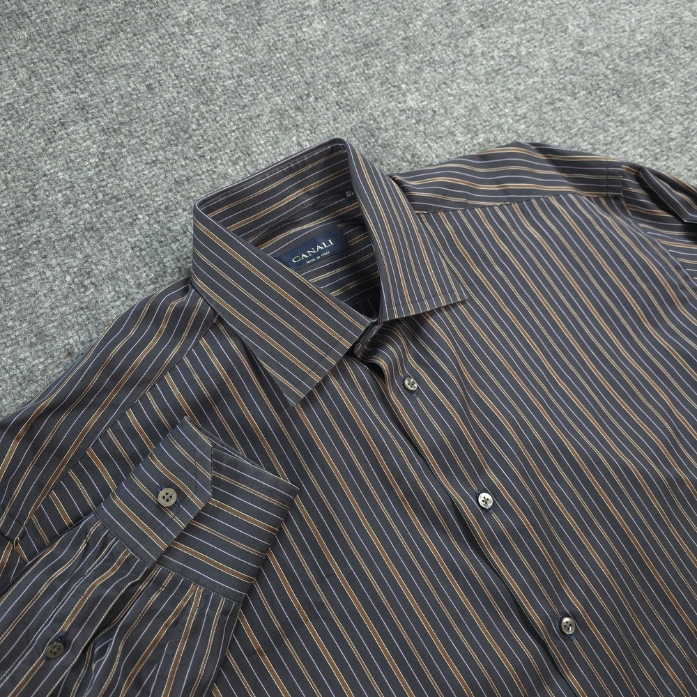 Canali Shirt Mens 42 16.5 34/35 Blue Stripe Dress Long Sleeve Made Italy Office
